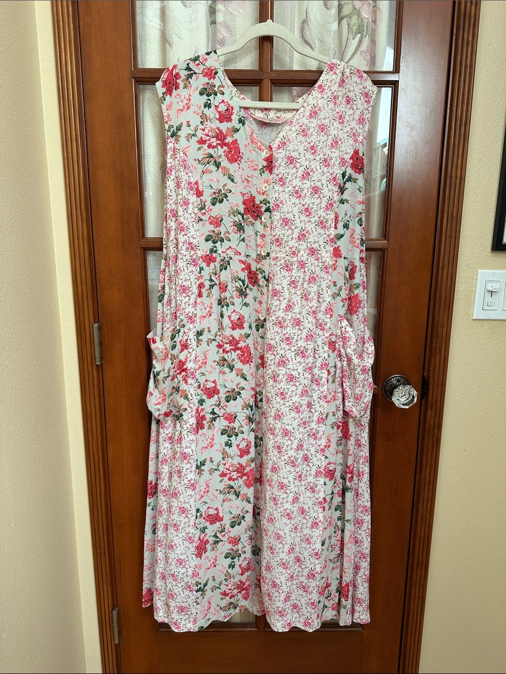April Cornell Maxi Dress Pink floral patchwork with pockets